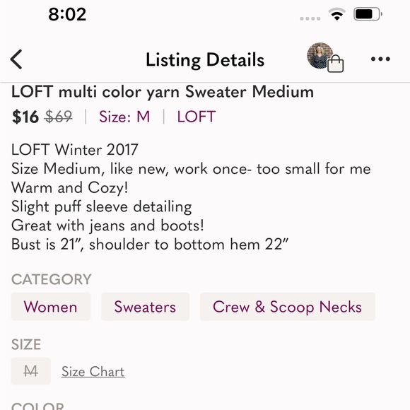 LOFT multi color yarn Sweater Medium - Picture 6 of 6